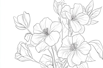 hand draw botanical illustration line art of plants, flowers