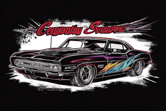 retro automotive tshirt, car show design