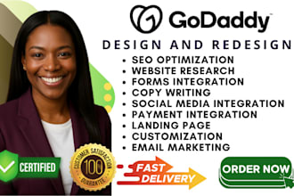design godaddy website development, godaddy business website redesign on godaddy
