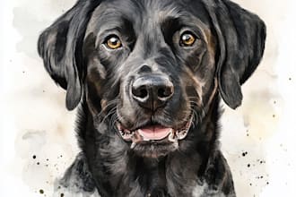 draw watercolor portrait of your pet dog, cat, horse etc