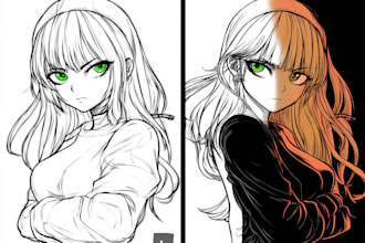 line art, black white, and coloring any character or anime