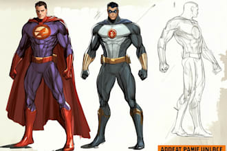 create concept art superhero character design for comics