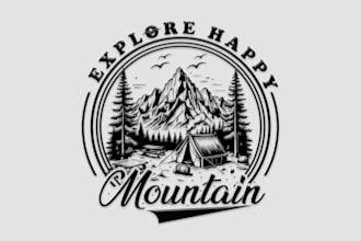 do custom typography mountain outdoor t shirt logo design