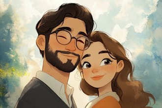 draw cartoon disney couple portrait