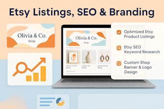 etsy product listing, etsy SEO optimization, etsy shop banner and logo design