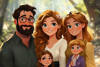 design a professional disney family portrait art