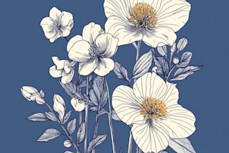 botanical vector line art illustration