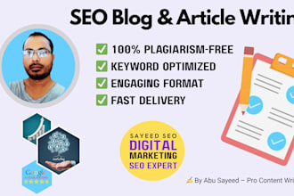 write SEO optimized, plagiarism free blog posts and articles