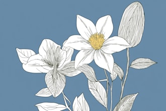 drawn a highly detailed line art botanical illustration
