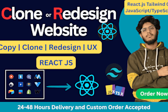 copy clone website or redesign website with react, tailwind CSS , jsx tsx