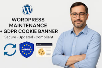 custom wordpress maintenance, updates plan, wordpress gdpr cookie banner setup