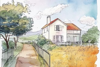 landscape or house into watercolor poster