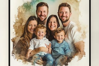 family portrait with digital watercolor painting