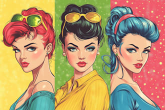 draw vintage cartoon and character design in pop art style