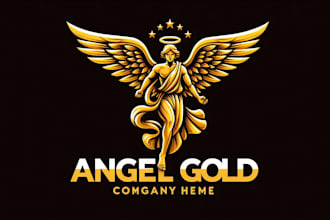 design a luxurious angel gold mascot logo for your brand