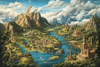 create a fantasy atlas map, vector world map