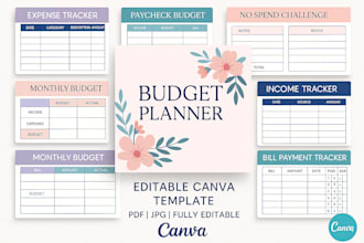 design budget planner editable canva template, income planner, savings planner