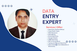 accurate  data entry, web research, file conversion,typing