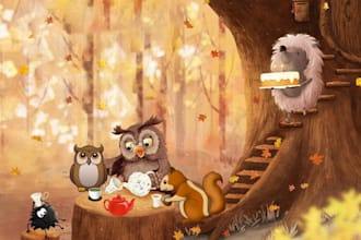draw children story book illustration and children story book illustration