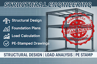 do structural analysis design, foundation design, load, pe stamped, shop drawing