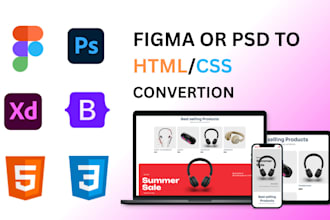 convert psd to html figma to html canva to html bootstrap 5