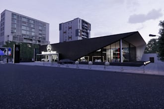 enscape 3d car showroom,car dealership rendering,3d auto repair shop,3d car wash