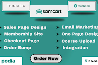 do samcart page, teachable ebook design website, learnworld design as kajabi pro