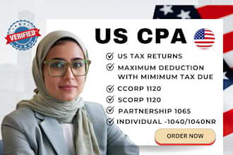 prepare and file US tax returns for individual and business 1040, 1120, 1065