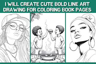 create cute bold line art drawings for coloring book pages coloring illustration