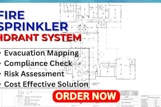 design fire safety plan, evacuation route, fire hydrant fire alarm and sprinkler