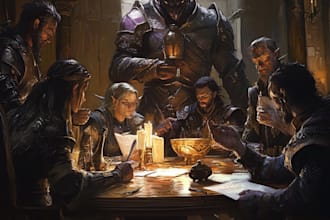do fantasy dnd party design illustration, game art, sheet, dnd party