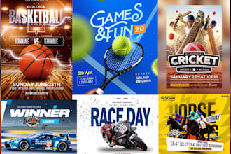 design sport flyers for football, basketball, cricket, gym, party and ufc promo
