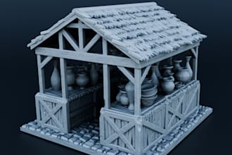 design 3d terrain, 40k building print, medieval house, dice tower, trpg fortress