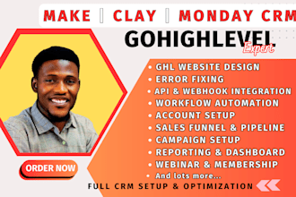 setup make com automation gohighlevel made com monday com monday crm clay com