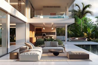 remodel 3d residential villa exterior,beach house,outdoor lounge,cgi room render