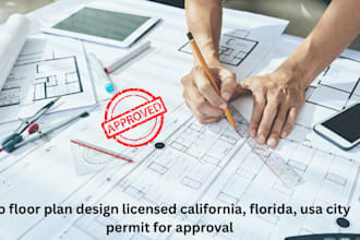 do floor plan design licensed california, florida, usa city permit for approval