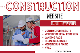 wordpress construction website, roofing hvac website plumbing landing page