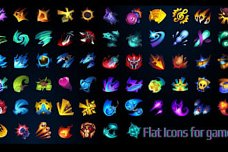 design 2d flat color game icons for mobile, ui, rpg or indie games