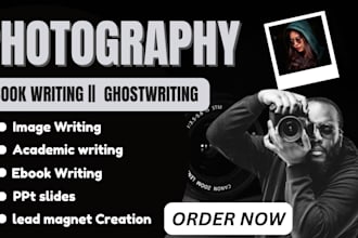 create a photography ebook, online course on art food, sport, and image write up