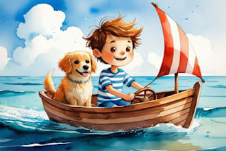 draw watercolor children storybook illustration, children storybook illustration