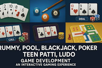 develop rummy game, blackjack, poker, pool, teen patti, ludo game in unity