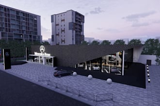sketch up 3d auto repair car wash,showroom design,car dealership,car wash render