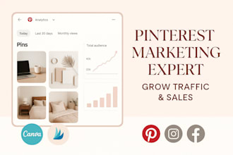 do pinterest marketing, SEO pin design, and monthly account management