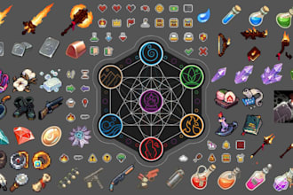 design flat color game icons for moba, rpg, mobile and indie games and pixel
