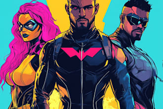 create concept art superhero character design for comics