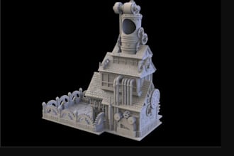 sculpt 3d terrain,mini house, medieval building, ttrpg set, 3d fortress,depth 56