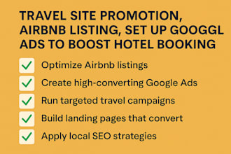 travel site promotion, airbnb listing, setup google ads to boost hotel booking