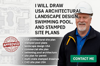 draw USA architectural landscape design swimming pool car park plan USA stamp