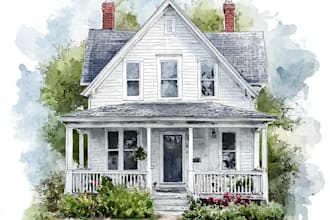 paint custom digital watercolor house, building portrait illustrations