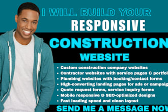 construction website, contractor, plumbing website, construction landing page